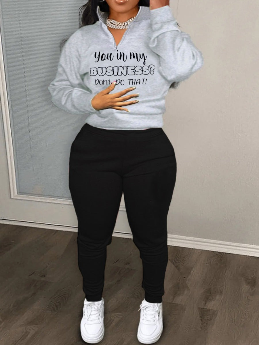 Letter Print Zipper Design Pants Set At9021