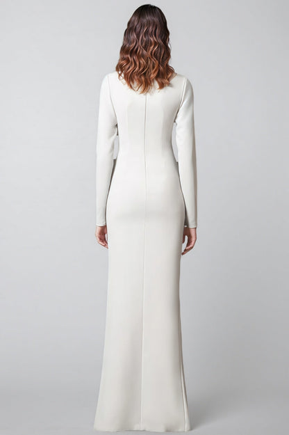 Aislety White Slit Openwork Beaded Maxi Dress