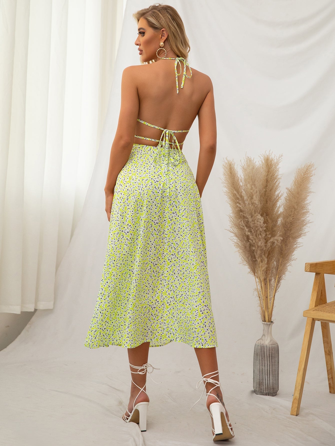 Halter Backless Midi Dress