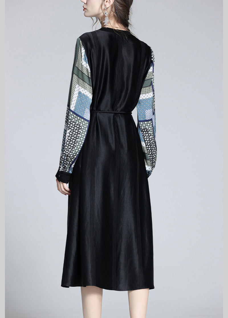 Jacquard Black O-neck Patchwork Dot Party Long Dress Long Sleeve Ly1047