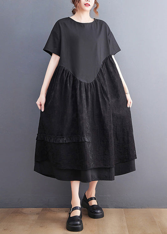 Jacquard Black Patchwork Wrinkled Maxi Dresses Summer Ly0644