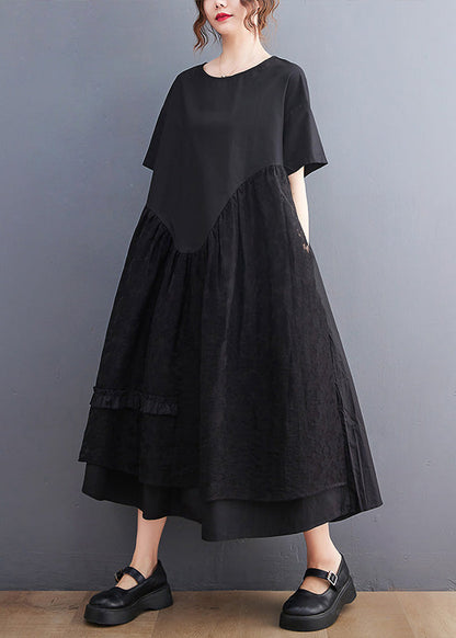 Jacquard Black Patchwork Wrinkled Maxi Dresses Summer Ly0644