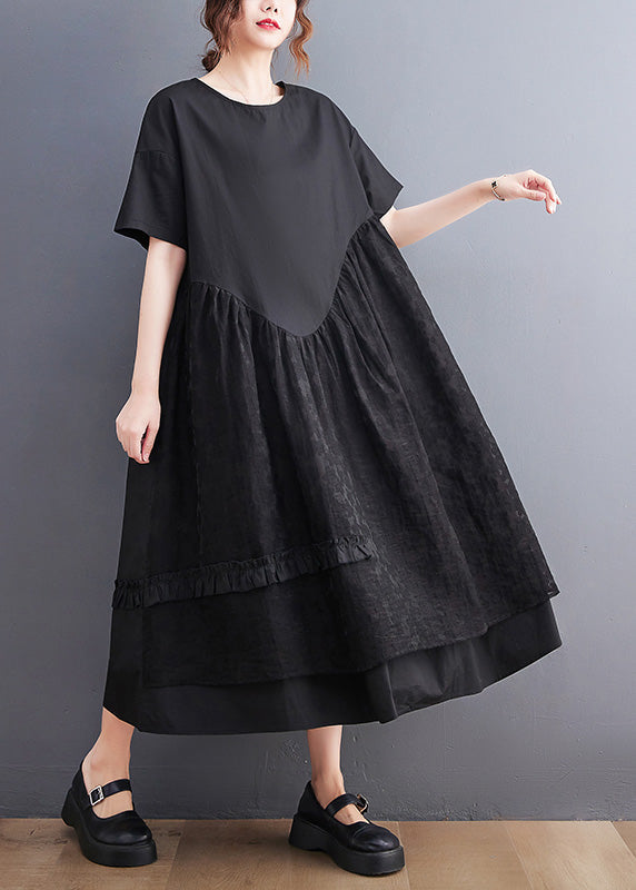 Jacquard Black Patchwork Wrinkled Maxi Dresses Summer Ac2068