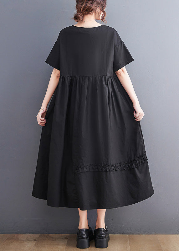 Jacquard Black Patchwork Wrinkled Maxi Dresses Summer Ac2068