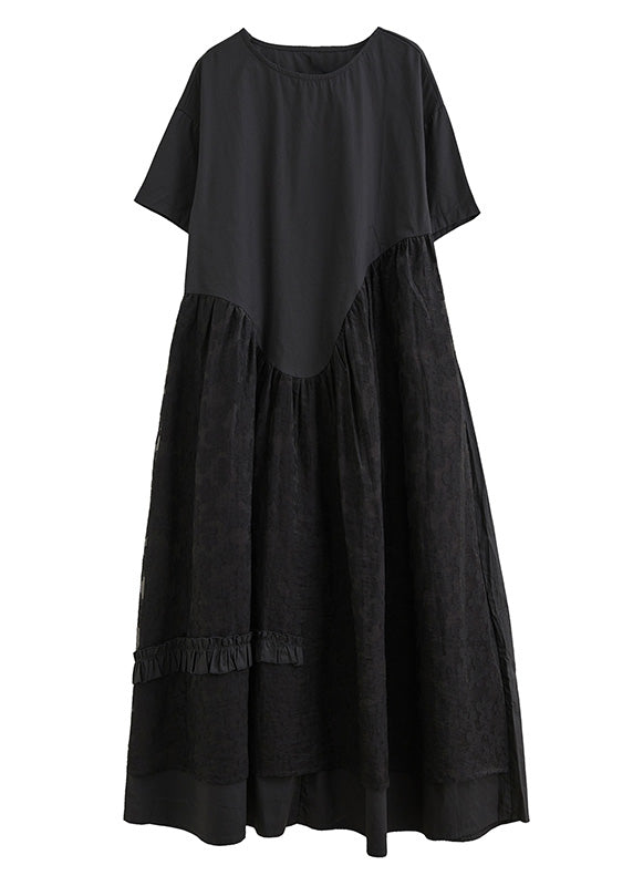 Jacquard Black Patchwork Wrinkled Maxi Dresses Summer Ly0644
