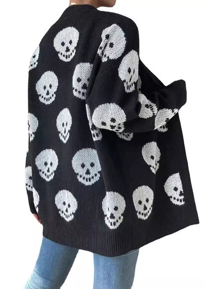 Jacquard Black V Neck Cozy Knit Cardigans Long Sleeve Ae1016
