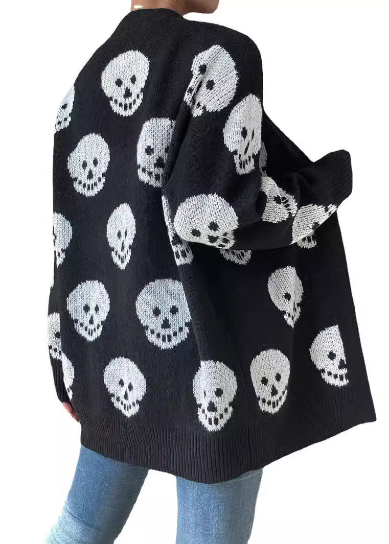 Jacquard Black V Neck Cozy Knit Cardigans Long Sleeve Ae1016