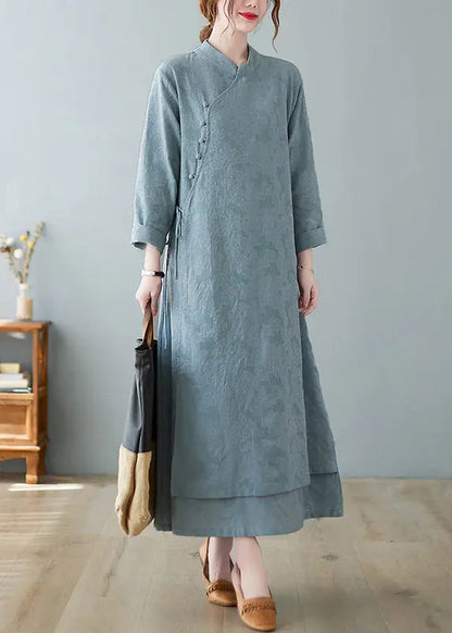 Stand Collar Lace Cotton Long Dresses