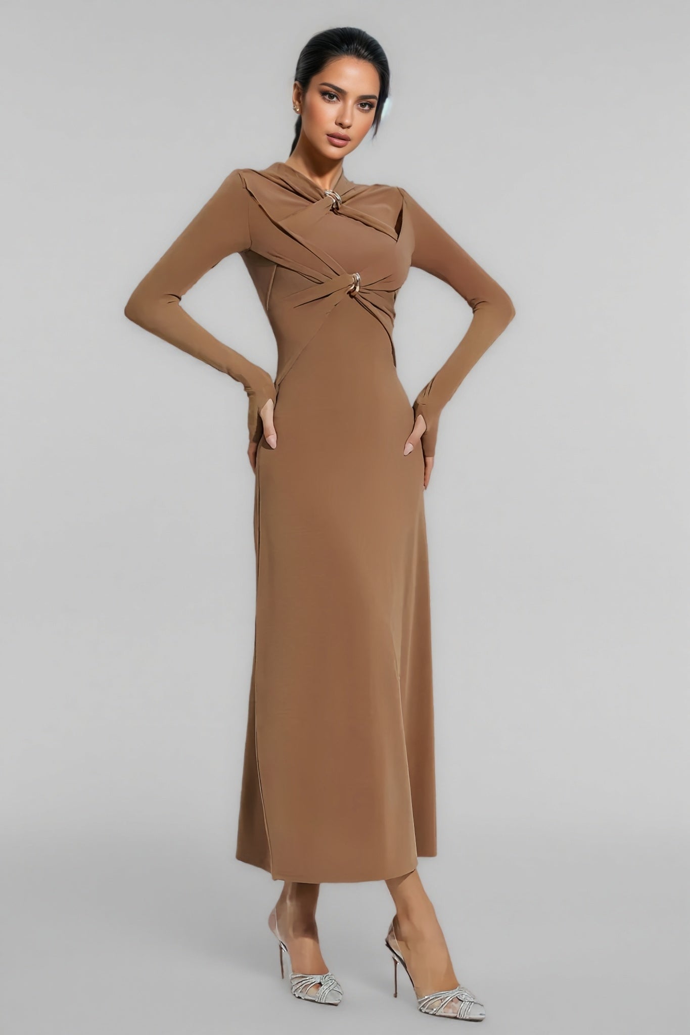 Ilana Colour Strappy Maxi Dress-brown