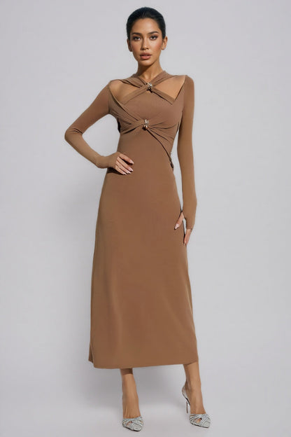 Ilana Colour Strappy Maxi Dress-brown