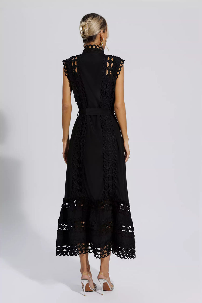 Kennedi Sleeveless Hollow Maxi Dress-black