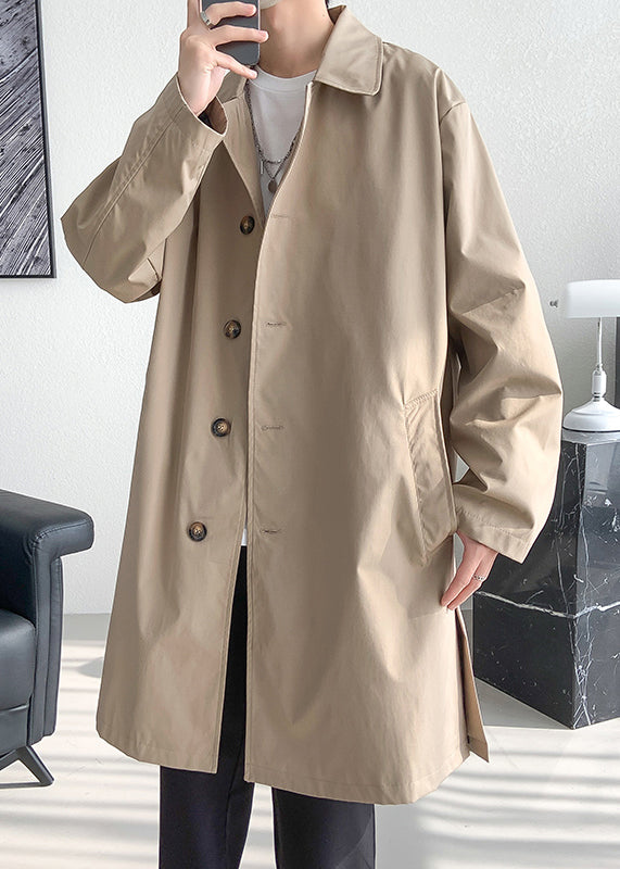 Khaki Button Oversized Cotton Coats Peter Pan Collar Spring Yq006