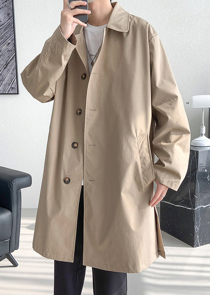 Khaki Button Oversized Cotton Coats Peter Pan Collar Spring Yq006