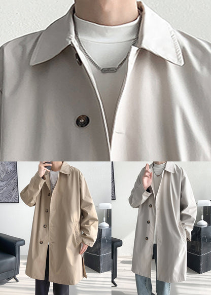Loose Beige Button Pockets Side Open Cotton Coat Spring Yq008