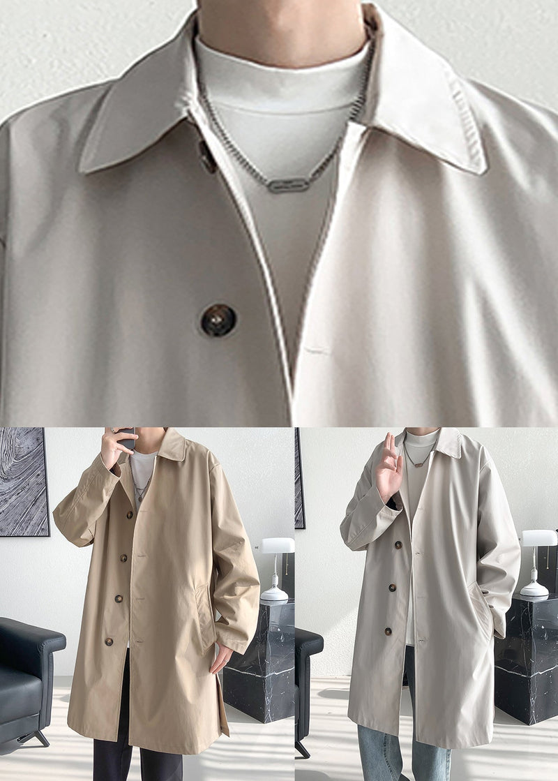 Loose Beige Button Pockets Side Open Cotton Coat Spring Yq008
