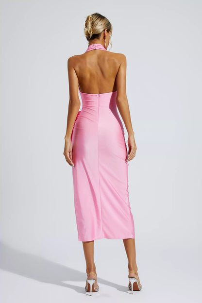 Kora Pink Halter Midi Dress
