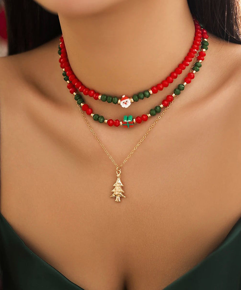 Korean Red and Green Crystal Beaded Clavicle Necklace Ra030