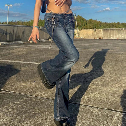 Y2k Grunge Low Waisted Skinny Flare Pants