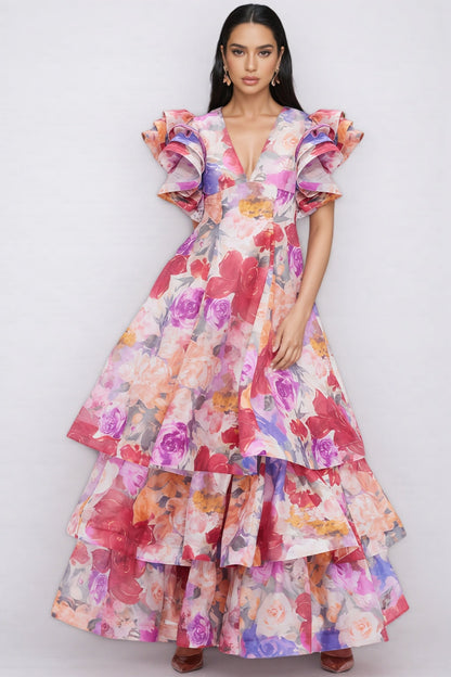 Mabel V Neck Ruffle Maxi Dress