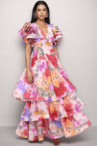Mabel V Neck Ruffle Maxi Dress