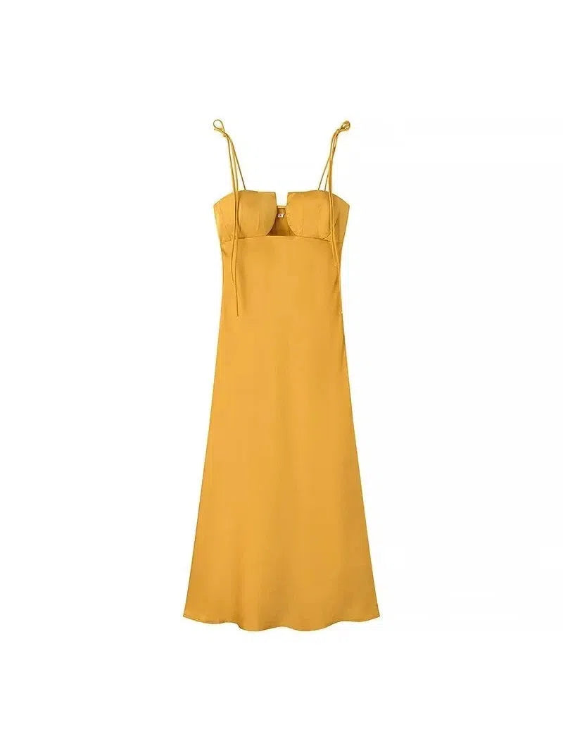 Tied Spaghetti Strap Cutout Flare Maxi Dress