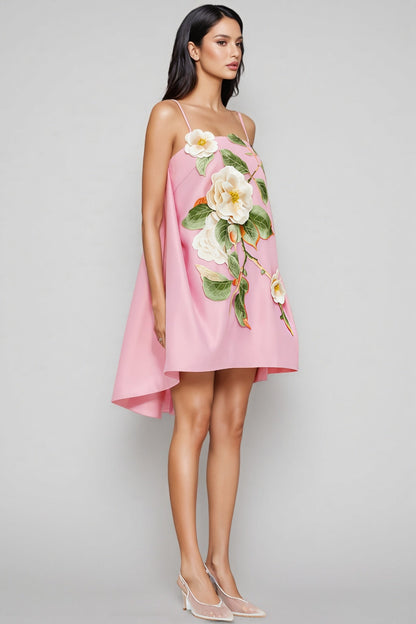 Arlolt Pink Backless 3d Flower Mini Dress