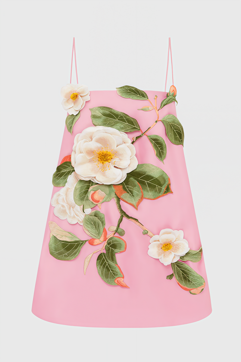 Arlolt Pink Backless 3d Flower Mini Dress