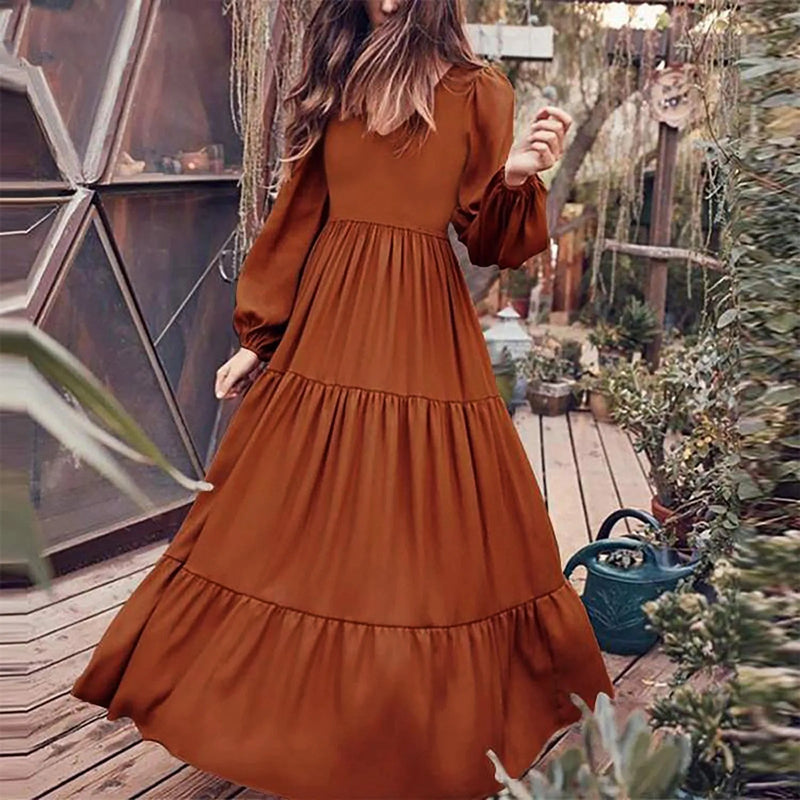 Color V-neck A-line Maxi Dress
