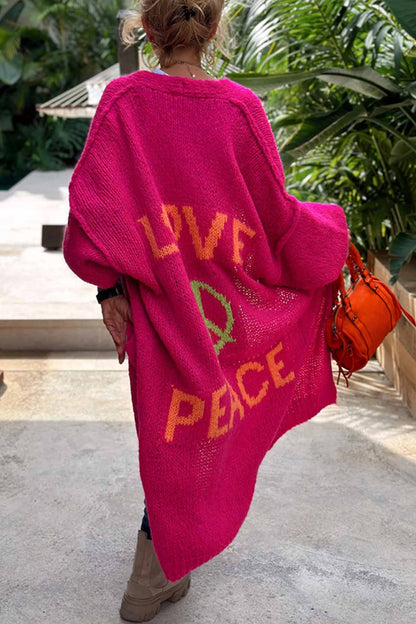 Letter Print Long Sleeve Open Front Cardigan