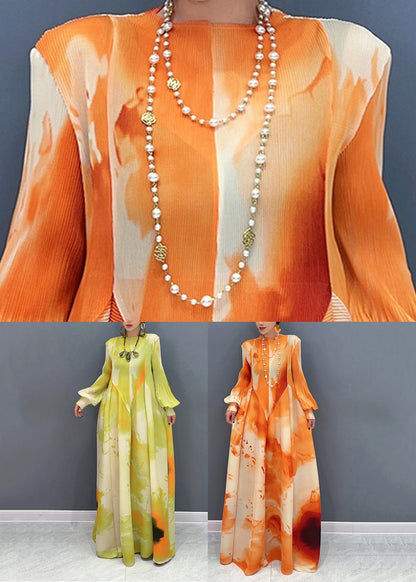Light Green Print Patchwork Chiffon Maxi Dress Long Sleeve Uu1061