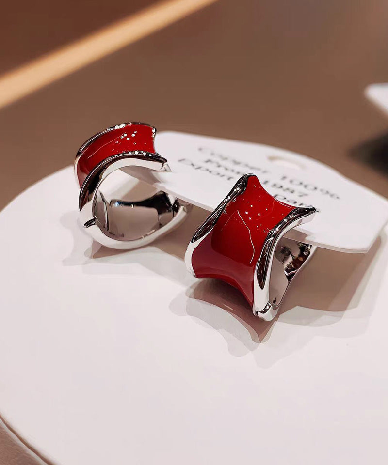 Light Irregular Wine Red Copper Hoop Earrings
