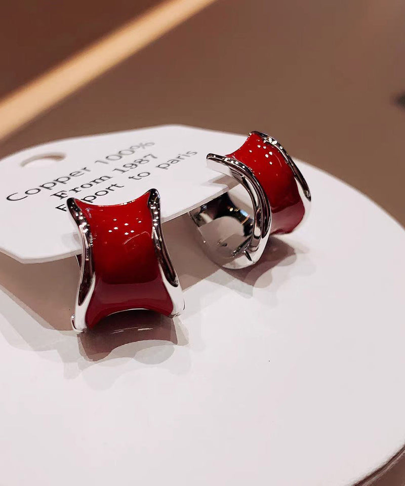 Light Irregular Wine Red Copper Hoop Earrings