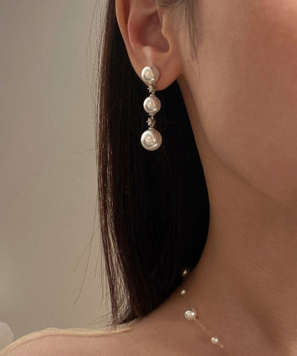 Light Zircon White Pearl Tassel Earrings