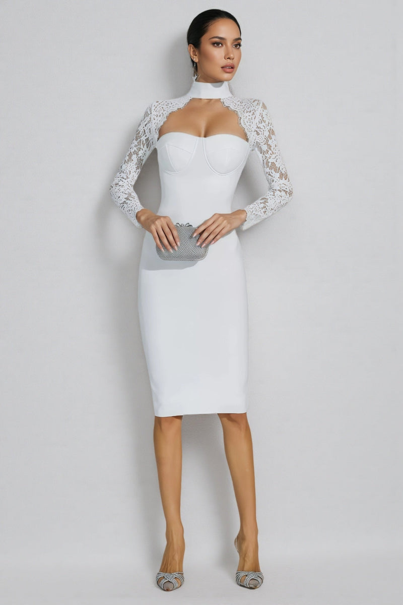 Beren White Lace Sleeve Bandage Maxi Dress