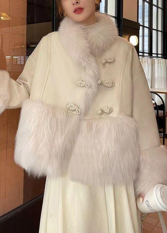 Loose Beige Fur Collar Patchwork Duck Down Down Coat Winter Rc006