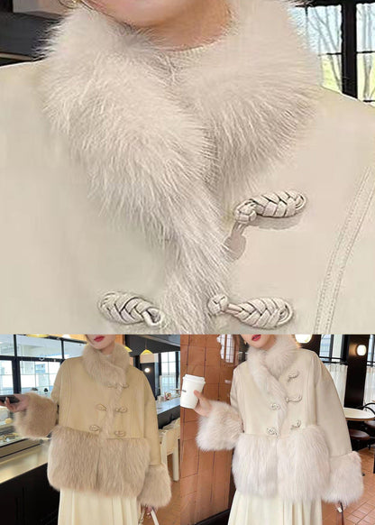 Khaki Button Patchwork Duck Down Down Coats Fur Collar Winter Rc007