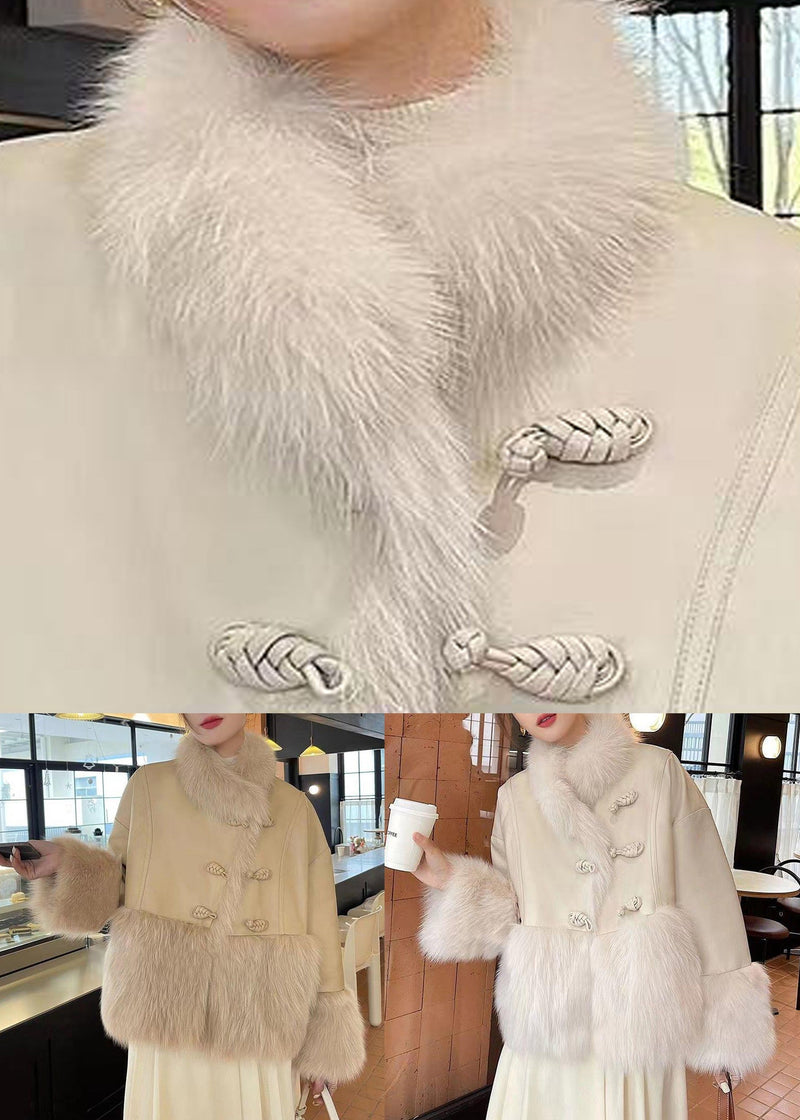 Khaki Button Patchwork Duck Down Down Coats Fur Collar Winter Rc007