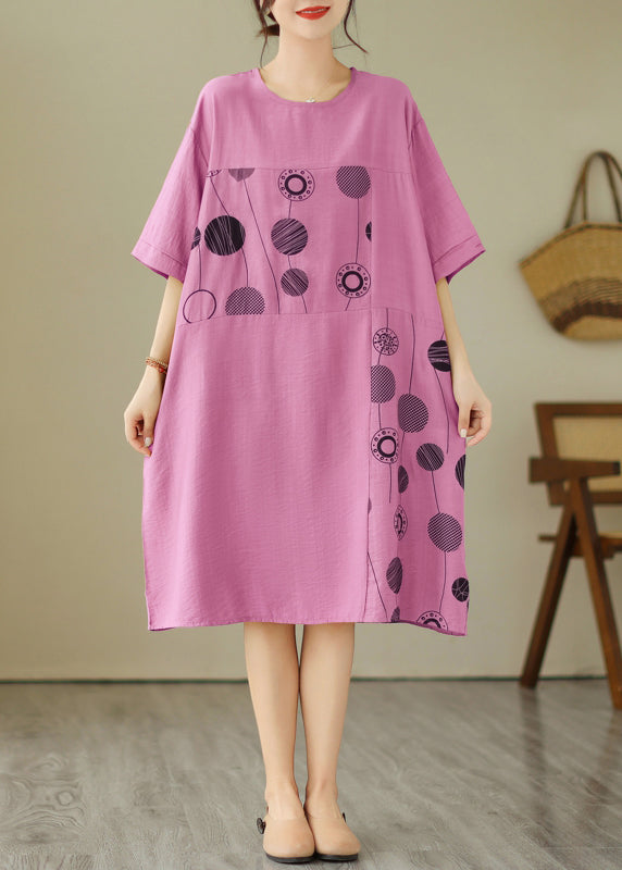 Loose Black O-neck Print Holiday Long Dress Short Sleeve Gh1007