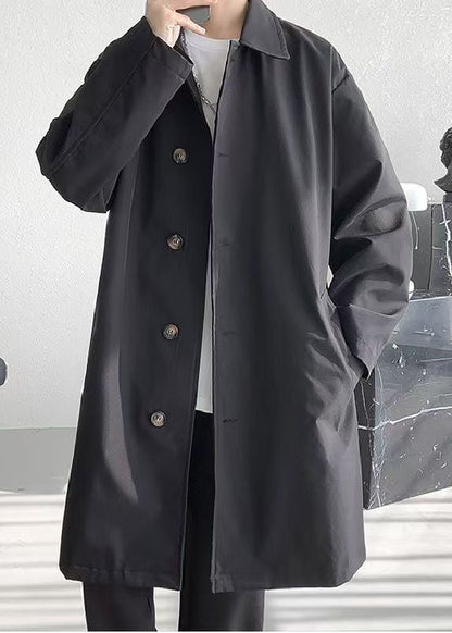 Loose Black Peter Pan Collar Pockets Cotton Coats Coat Spring Yq005