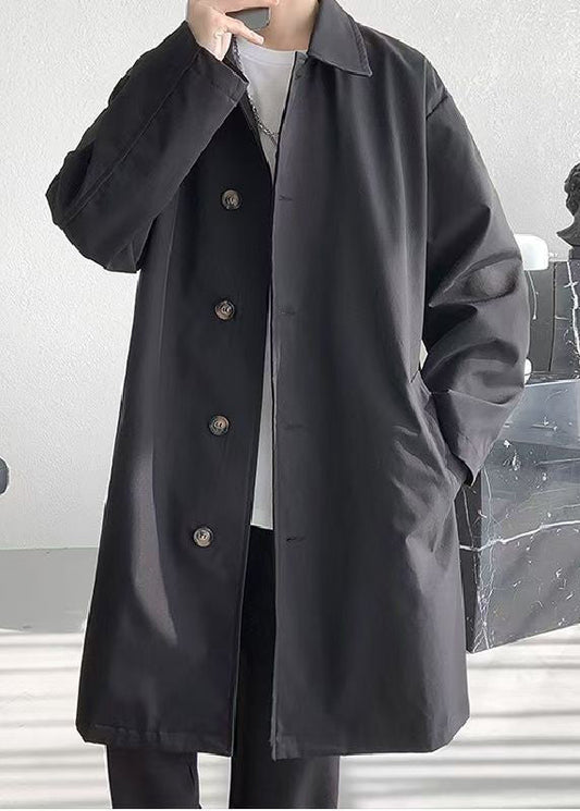 Loose Black Peter Pan Collar Pockets Cotton Coats Coat Spring Yq005