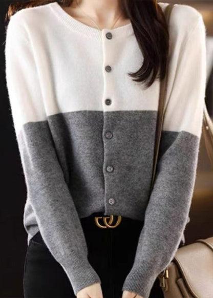 Loose Camel Patchwork Button Wool Knit Cardigans Fall Qt012