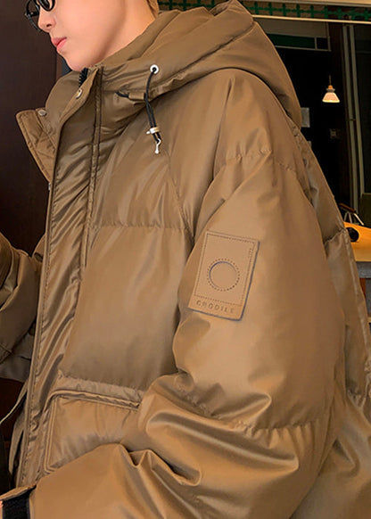 Loose Coffee Hooded Pockets Duck Down Down Coat Winter Rm006