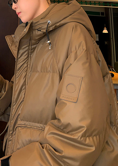 Loose Coffee Hooded Pockets Duck Down Down Coat Winter Rm006