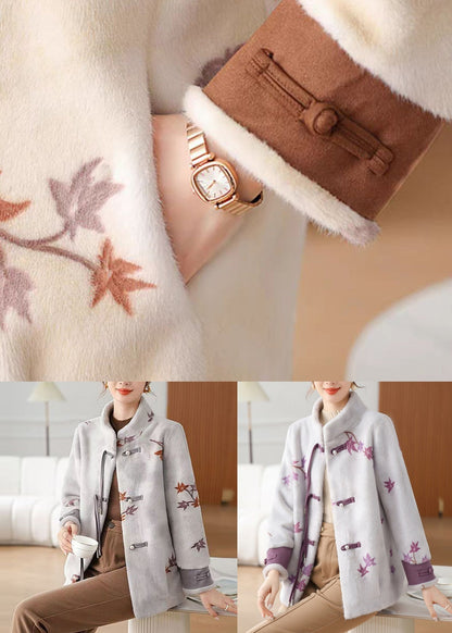 New Grey Button Pockets Mink Velvet Coat Winter Rc012