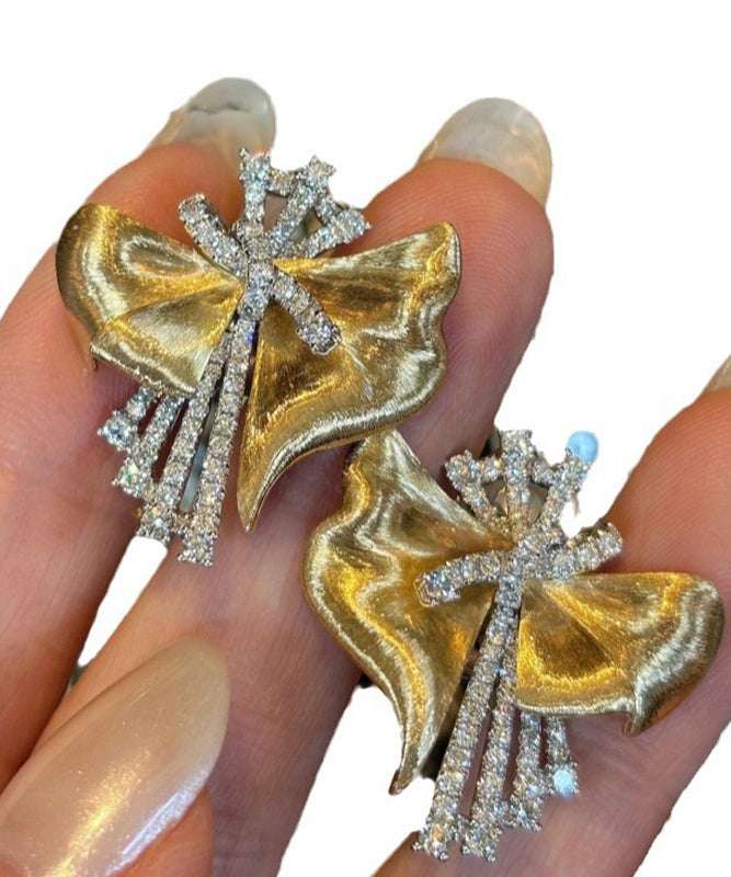 Loose Gold 14k Zircon Bow Stud Earrings
