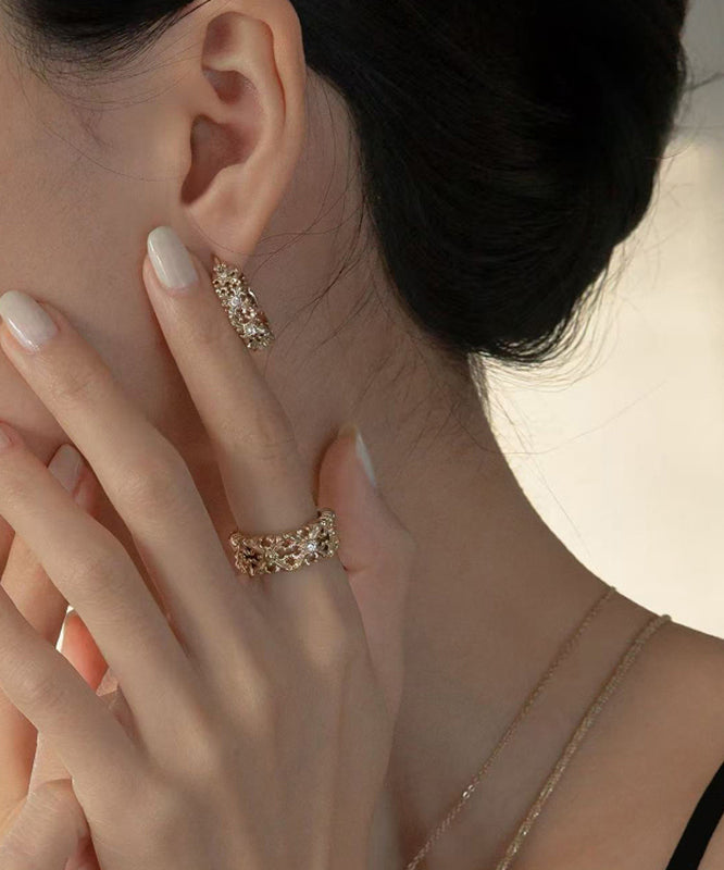Loose Gold Copper Overgild Zircon Iris Hoop Earrings