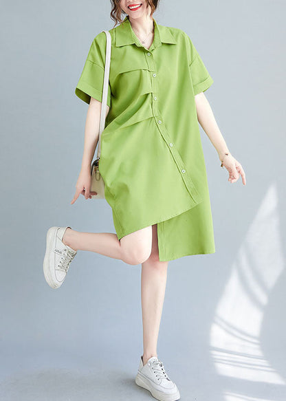 Loose Green Asymmetrical Design Cotton Maxi Dresses Ac2095