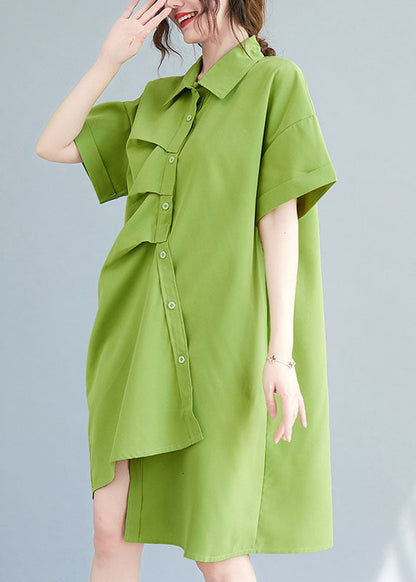 Loose Green Asymmetrical Design Cotton Maxi Dresses Ac2095