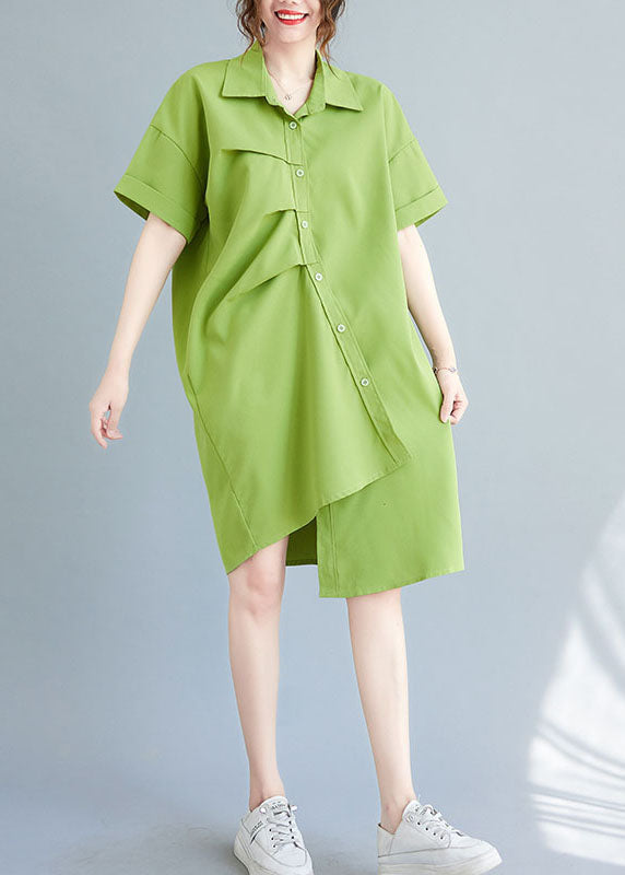 Loose Green Asymmetrical Design Cotton Maxi Dresses Ac2095