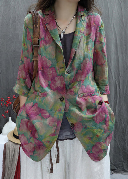 Print Spring Loose Peter Coats Cotton Pan Collar Green